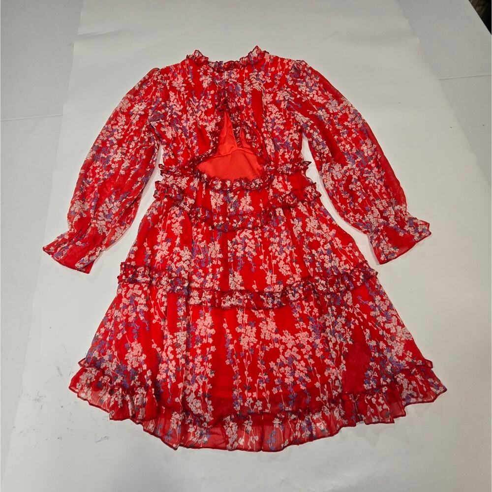 R.Vivimos Long Sleeve Floral Boho Mini Dress in Red Floral - Picture 12 of 13